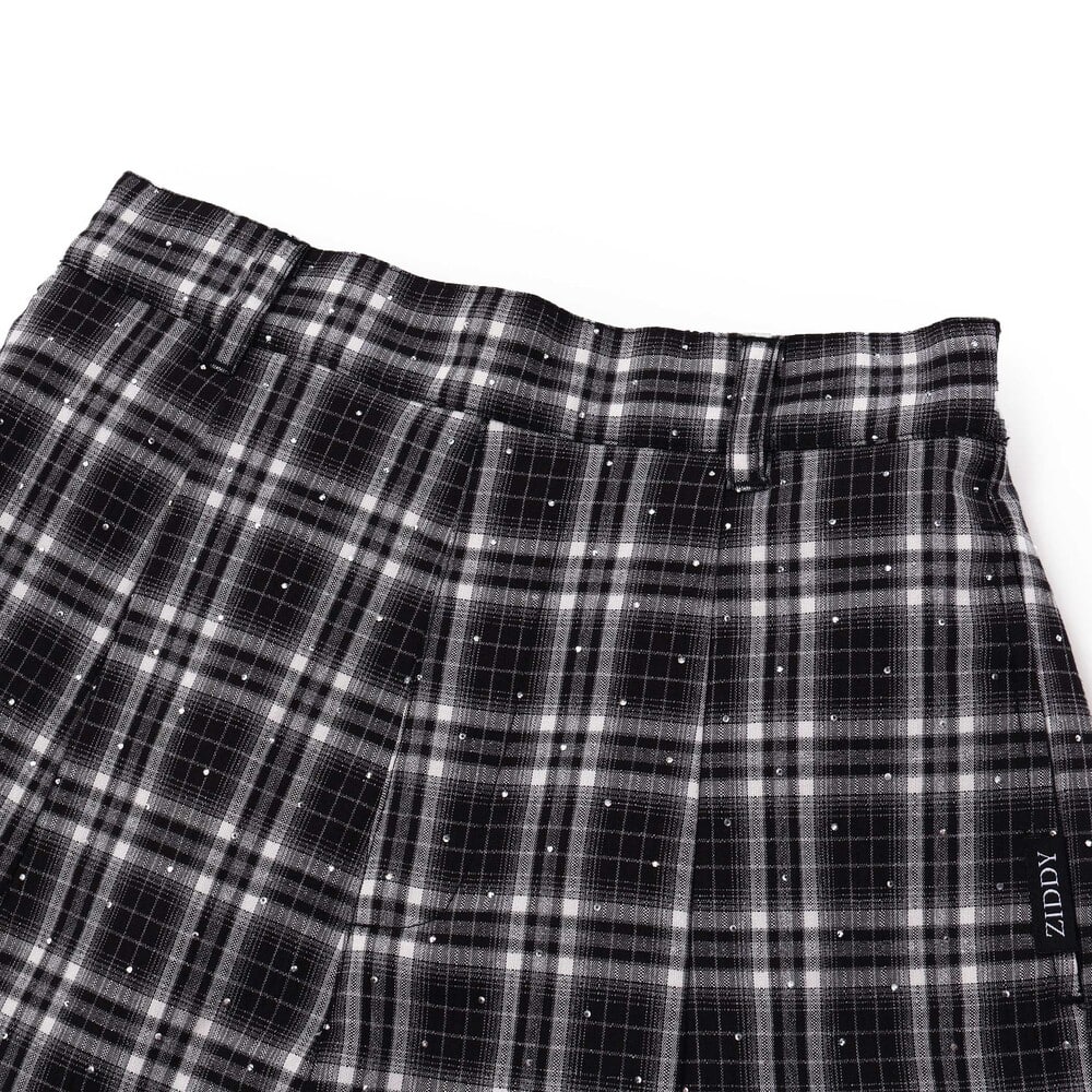 ラインストーンチェックショートパンツ(130~160cm) ブラウン系 130cm