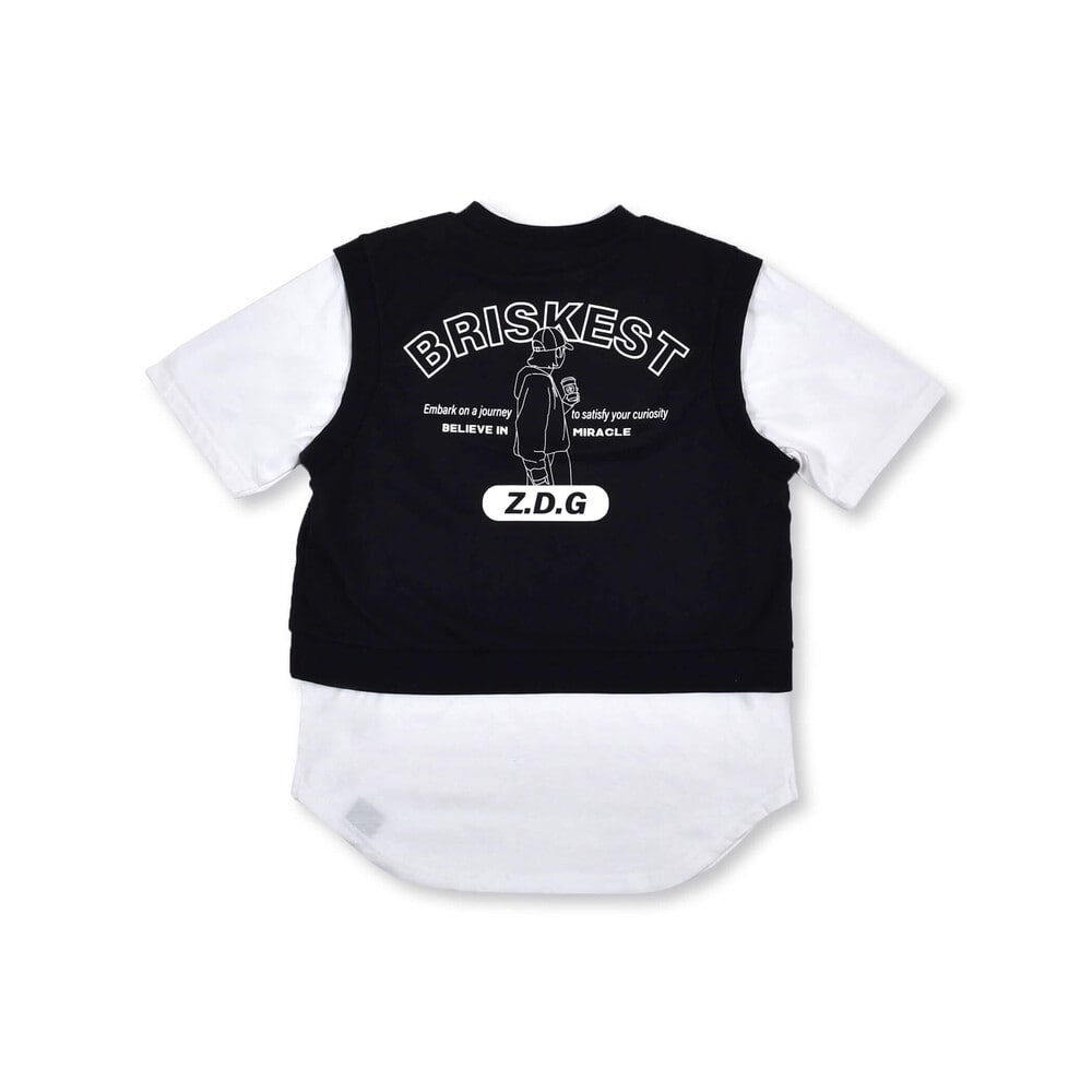 【 ニコ☆プチ 4月号 掲載 】 ネックレス付き ベスト レイヤード風 Tシャツ (130~160cm) ブラック 130cm