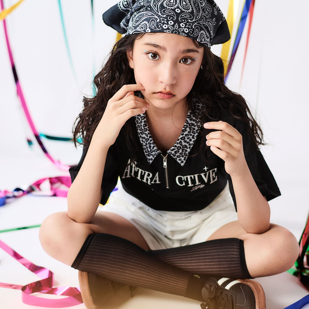 ヒョウ柄ハーフジップTシャツ(130~160cm) ブラック 130cm