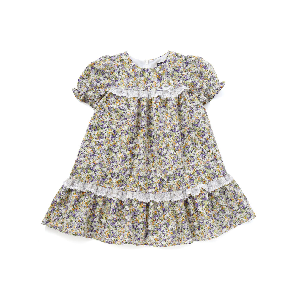 花刺しゅう+花プリントワンピース(95~150cm) パープル系 95cm