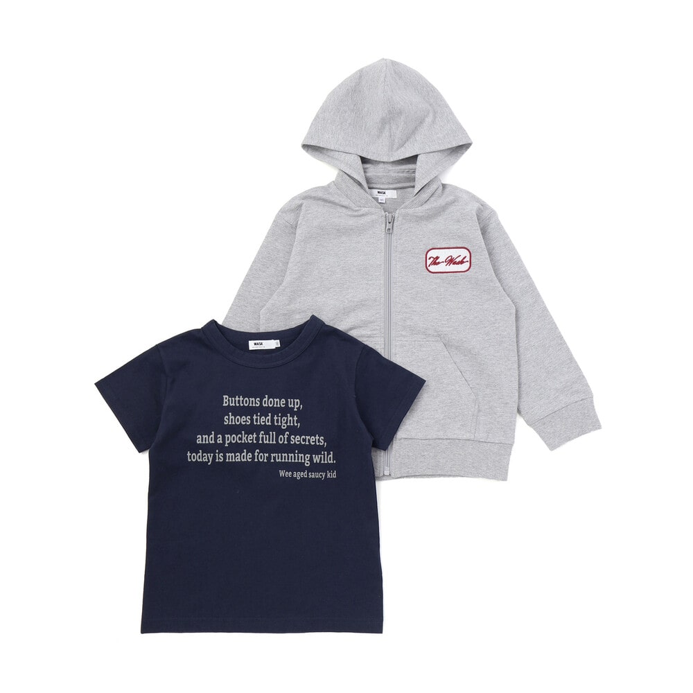 2WAYフードパーカー&ロゴ半袖Tシャツセット(110~160cm) ブラック 110cm