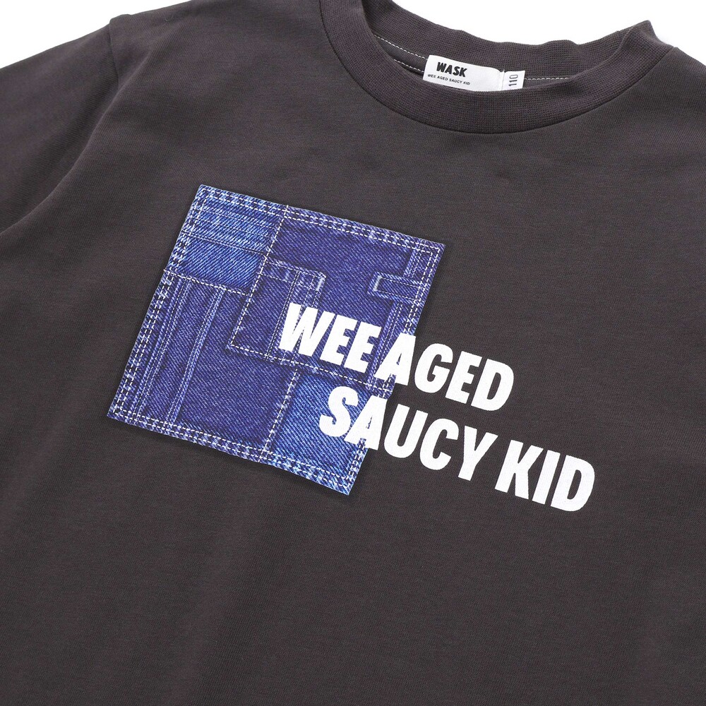 デニム風プリントバスク天竺BIGTシャツ(110~160cm) オフホワイト 110cm