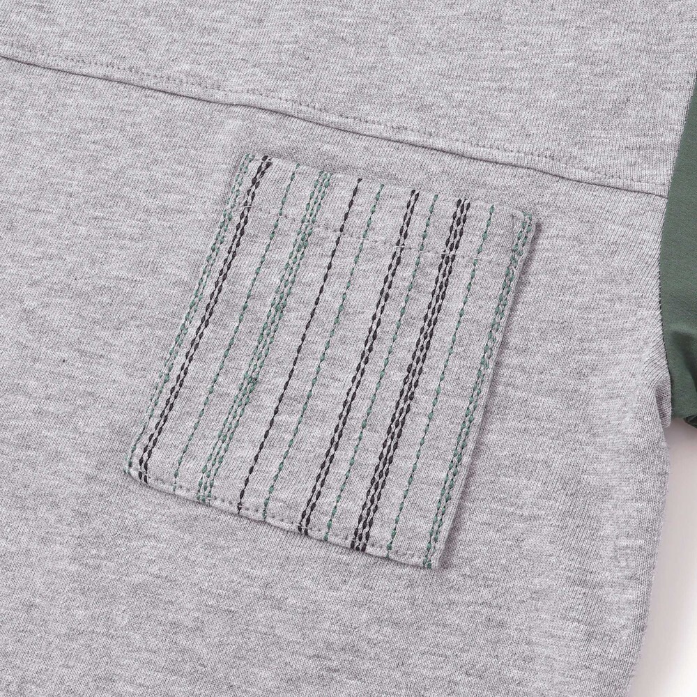 異素材スリーブ ポケットデザイン長袖Tシャツ(110~160cm) グリーン 110cm