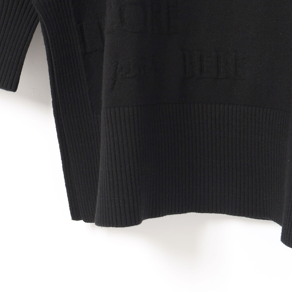 ロゴジャガードタートルネックロングセーター大人親子お揃い(145~175cm) ブラック M(145-160cm)