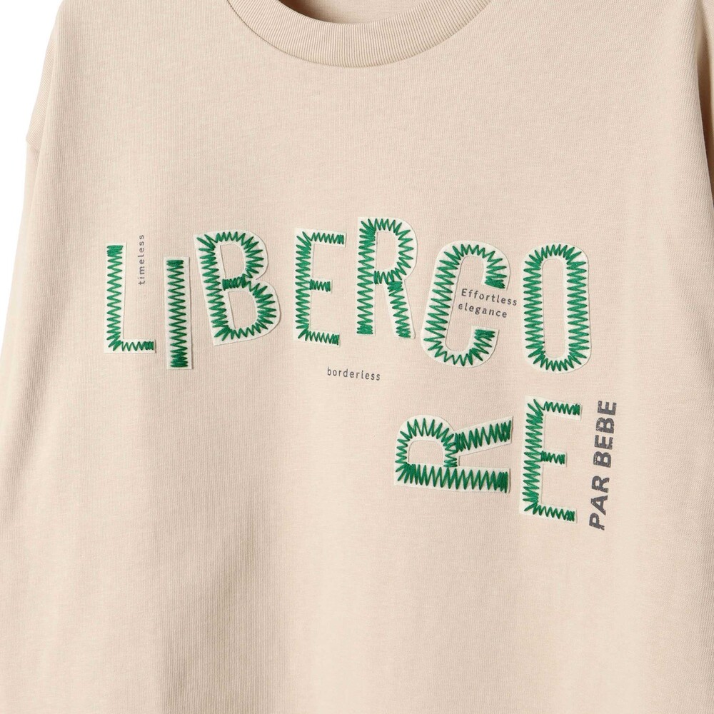 ジグザグステッチレタリングロゴ天竺長袖Tシャツ 親子お揃い 大人(140~175cm) ベージュ S(140~150cm)