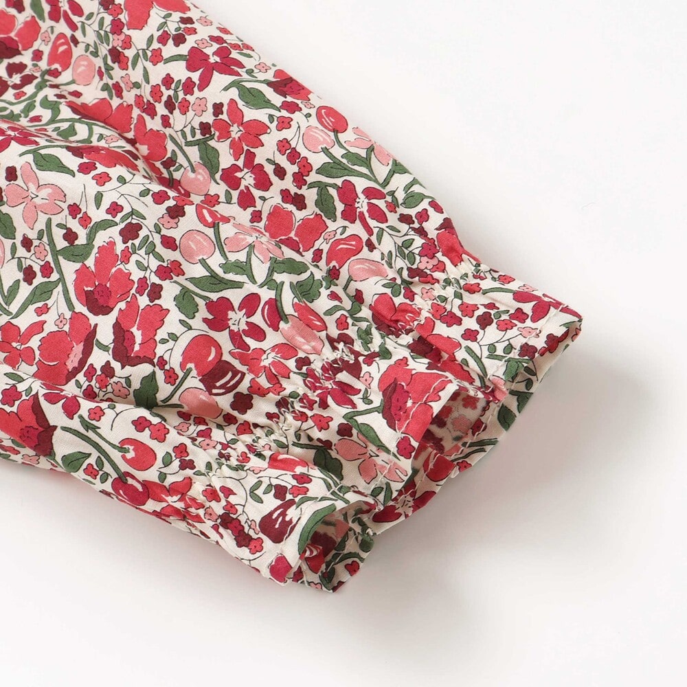 【日本製】リバティタナローン(Coward)花柄ワンピース(90~140cm) レッド系 100cm