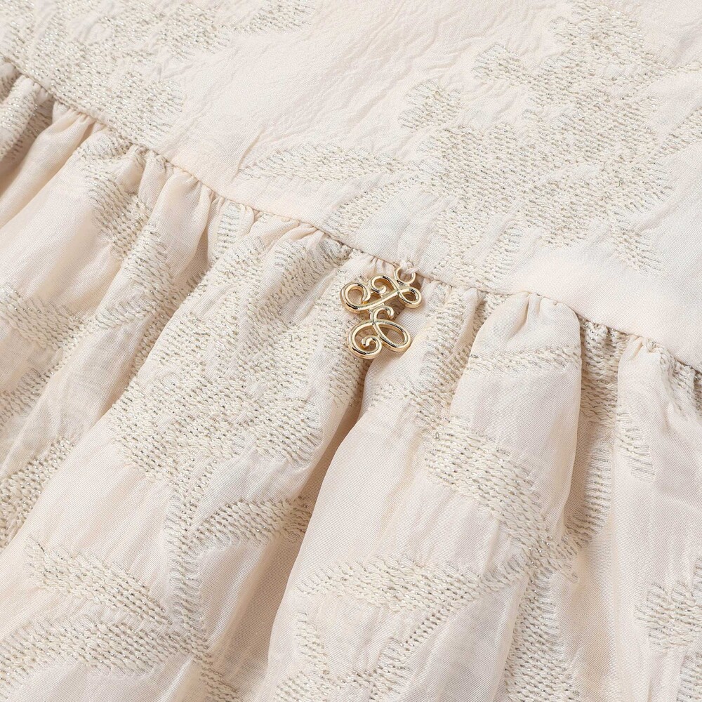 【日本製】ゴールドラメジャガード シャインフラワーワンピース(100~130cm) ベージュ系 100cm