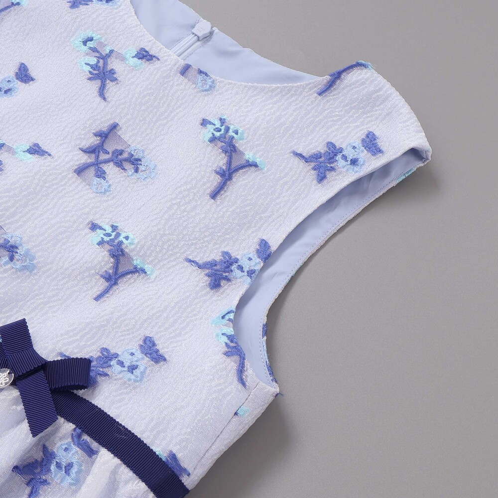 ジャガードフラワーリボン付きジャンパースカート(110~130cm) ブルー系 110cm