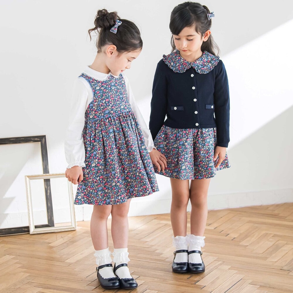 【日本製】【お揃い】リバティプリント(PETAL & DAISY)配色パイピング キュロットパンツ(100~140cm) ピンク系 100cm