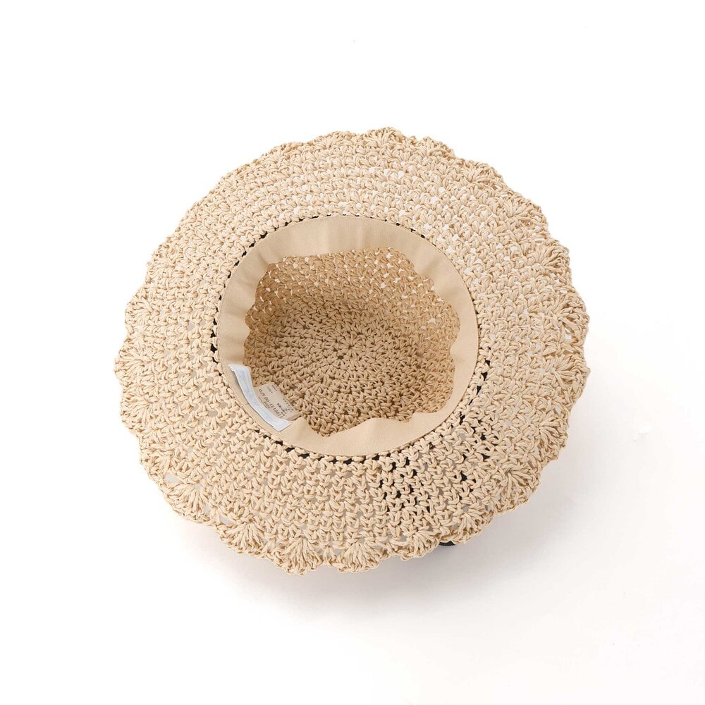 【UVカット】【お揃い】リボン付きブリムスカラップデザインペーパーハット(52~56cm) ネイビー 52cm