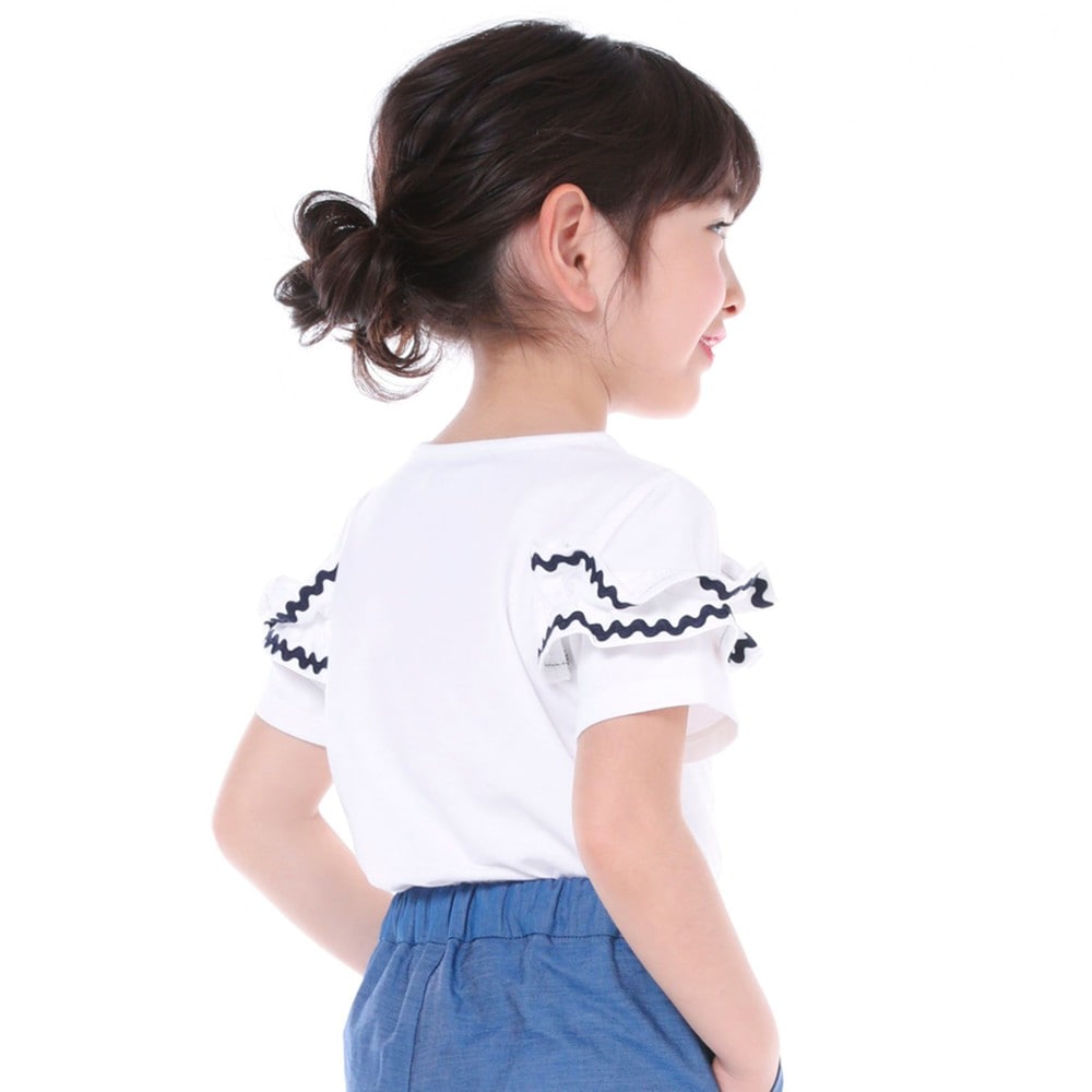【PARIS企画】 フリル フェミニン シンプル 半袖 Tシャツ(80cm~100cm) ホワイト 80cm