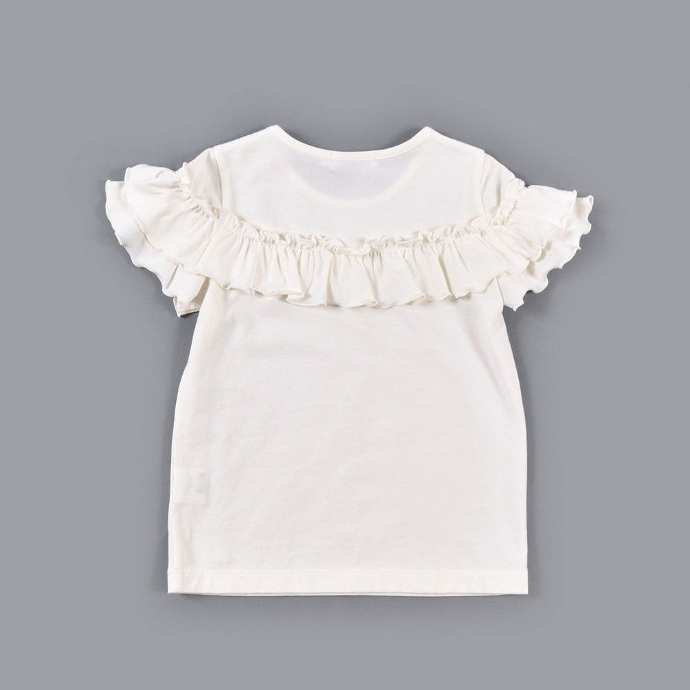 フリル フェミニン シンプル 無地 半袖 Tシャツ (110cm~130cm) ホワイト 130cm