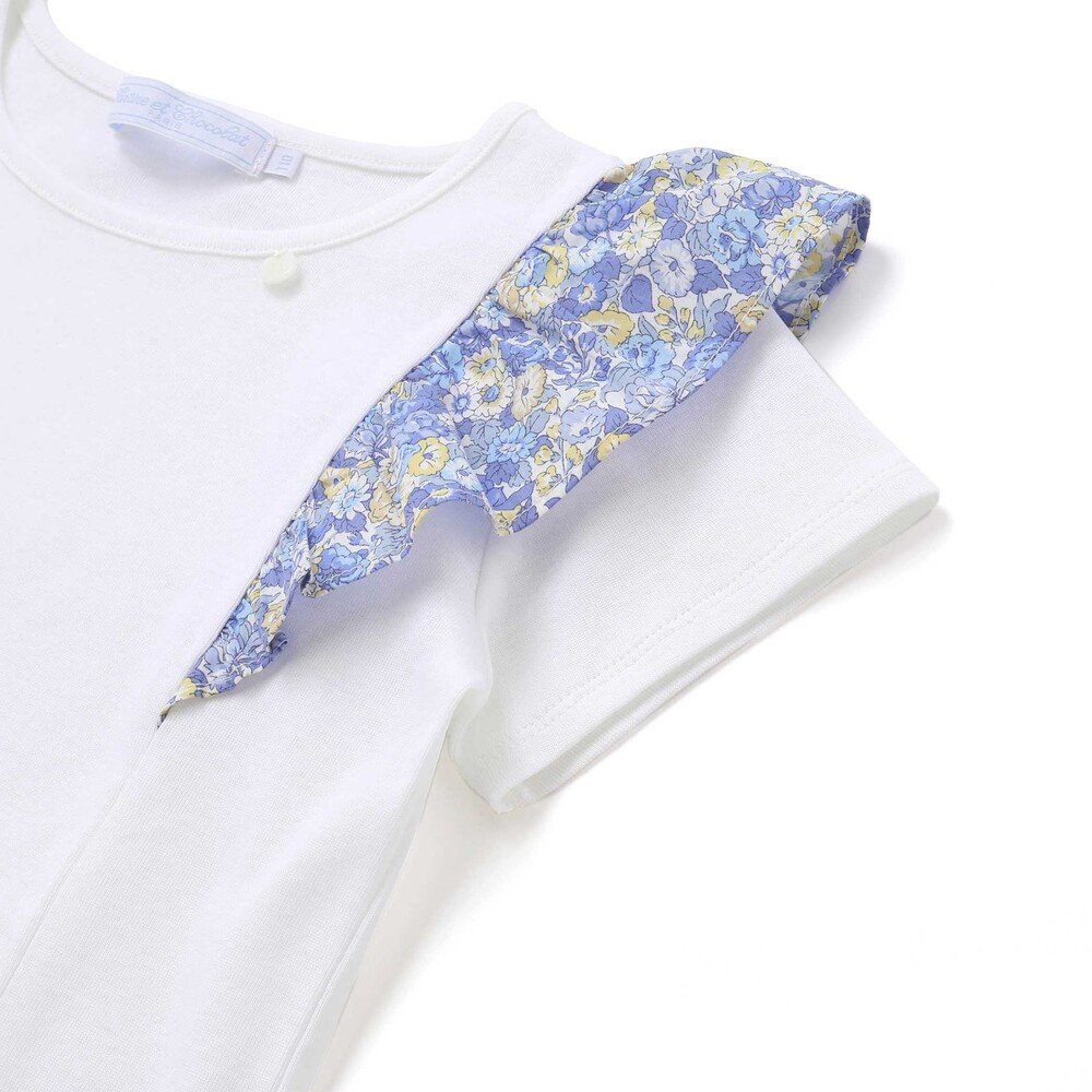 【日本製】【お揃い】リバティ(leontyne dream)プリントタナローン フリルデザインTシャツ(90~140cm) パープル 90cm