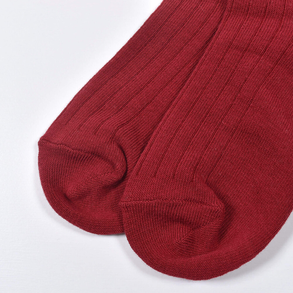 日本製 リボン チャーム 付き ハイソックス (13~21cm) ボルドー 17-19cm