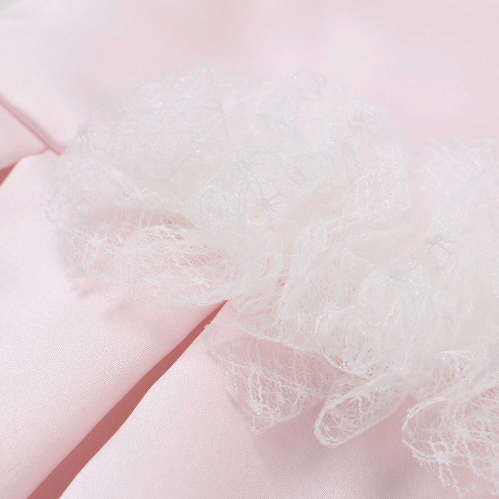 【日本製】サテンチュールモチーフドレス(70~90cm) ピンク S(70-80cm)