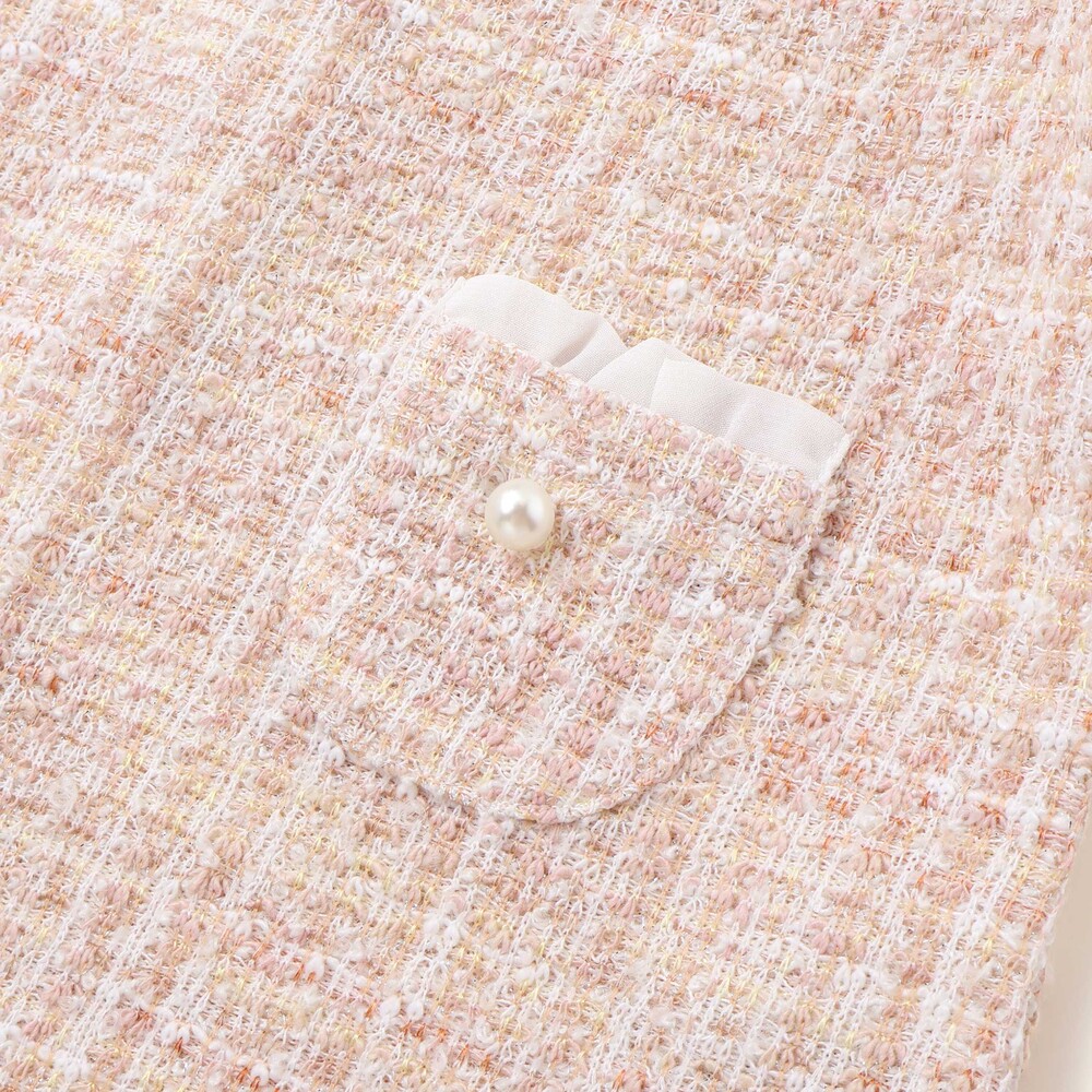 【お揃い】ツイードジャガードワンピース(70~90cm) ピンク系 S(70-80cm)