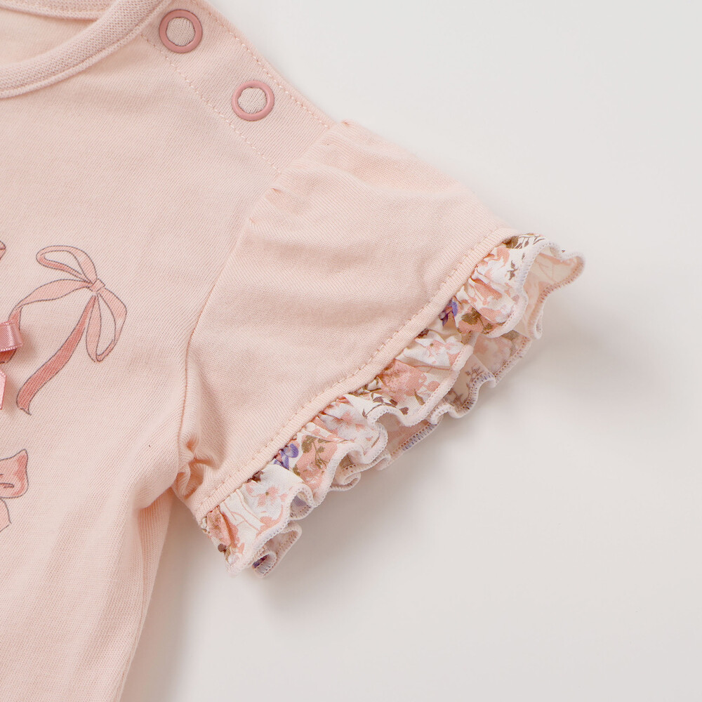 天竺半袖Tシャツ&花柄プリントブルマセット(70~90cm) ピンク系 S(70-80cm)