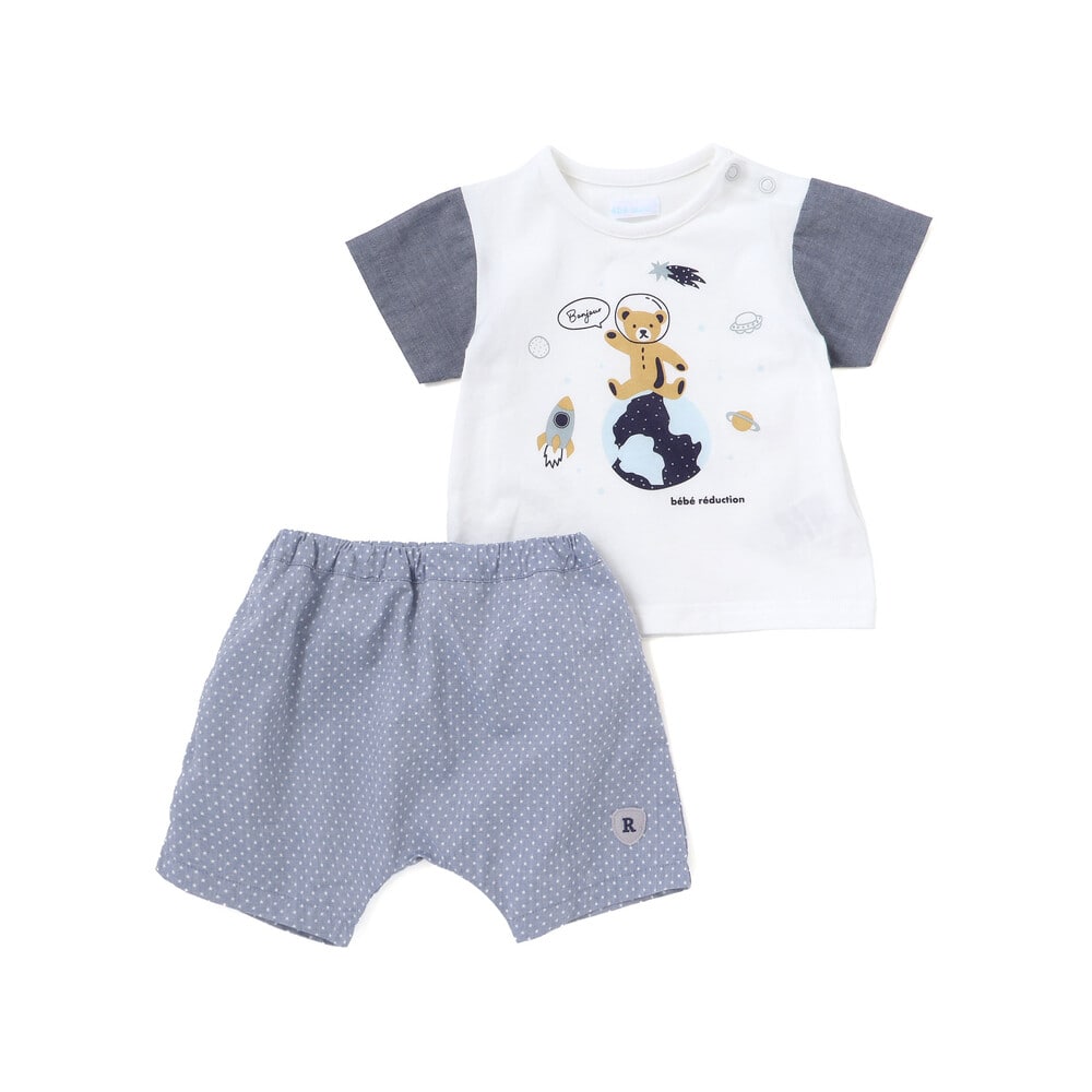 天竺半袖Tシャツ&ダンガリーパンツセット(70~90cm) ブルー系 S(70-80cm)