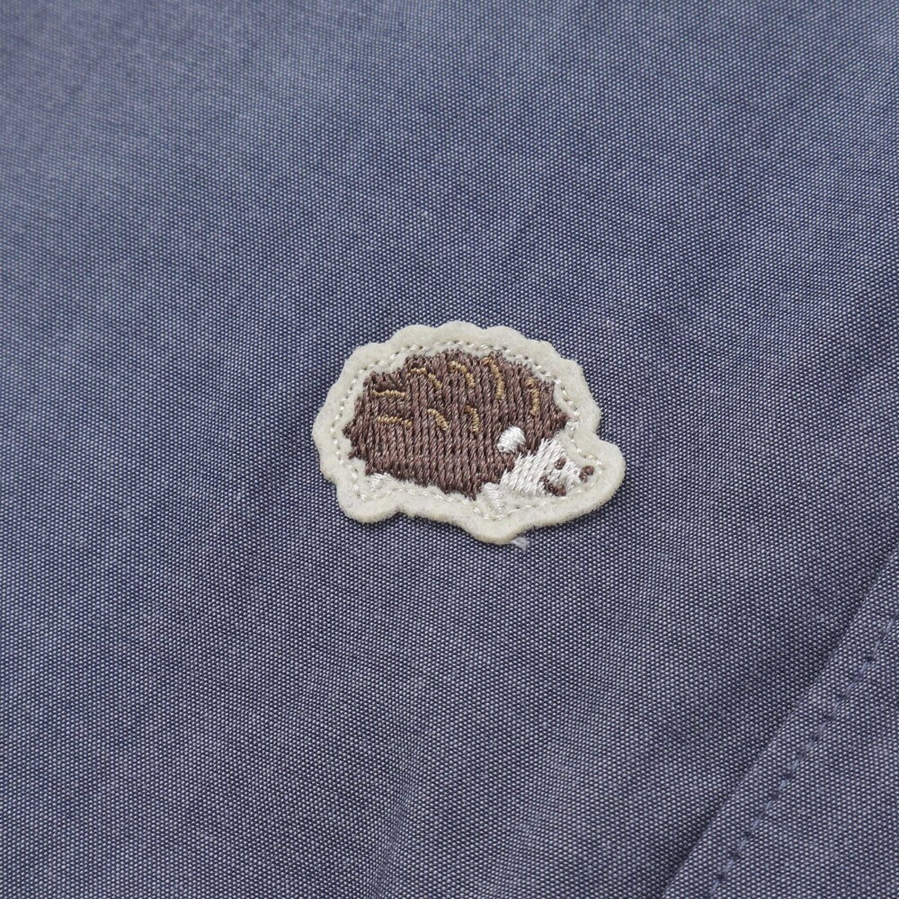 森のどうぶつプリントワッペン付きダンガリー半袖カバーオール(70~80cm) ネイビー 70cm