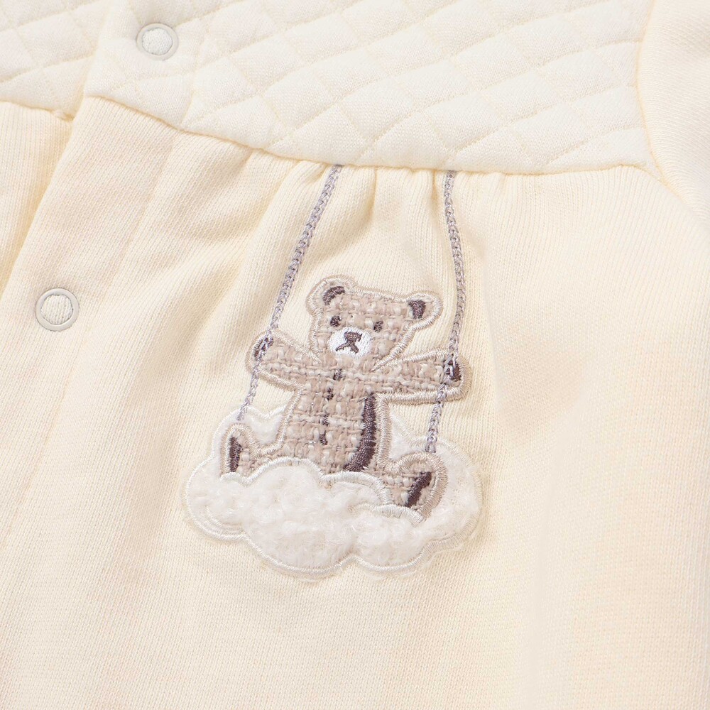 裏毛クマパッチ切替2way長袖カバーオール ベビー(50~75cm) オフホワイト ワンサイズ(50-75cm)