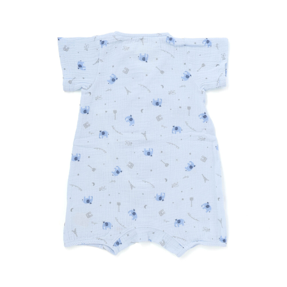 【お揃い】ガーゼアニマルプリントカバー半袖オール(70~80cm) ブルー系 ワンサイズ