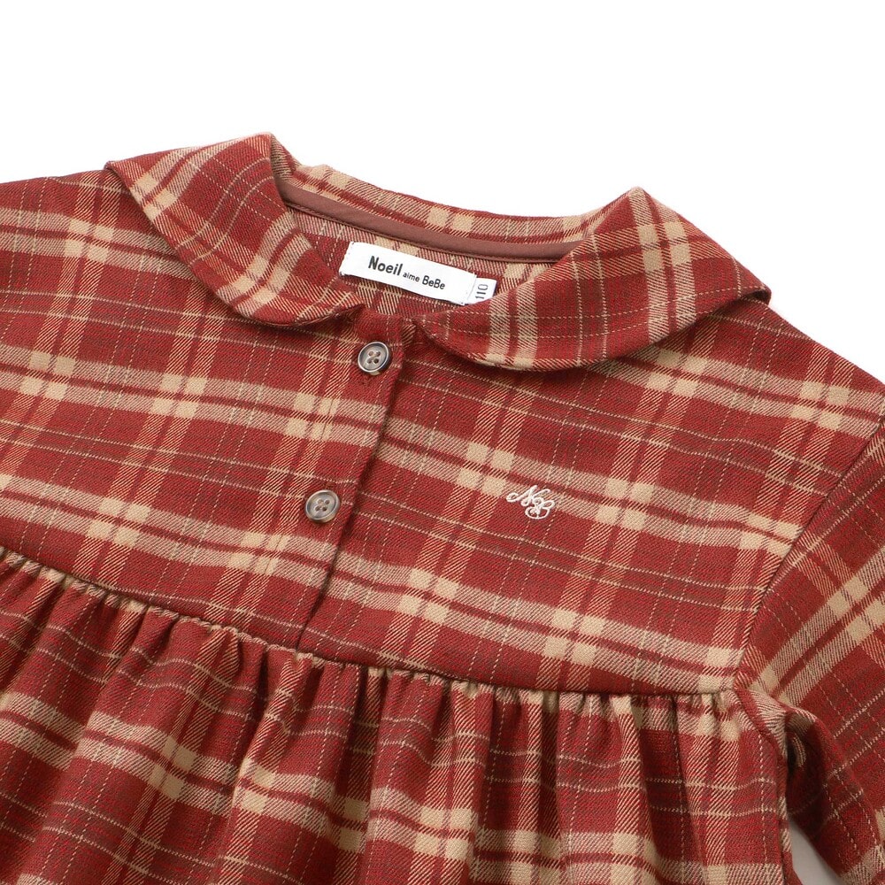 【お揃い】チェック柄セーラー襟ワンピース(80~130cm) レッド系 90cm