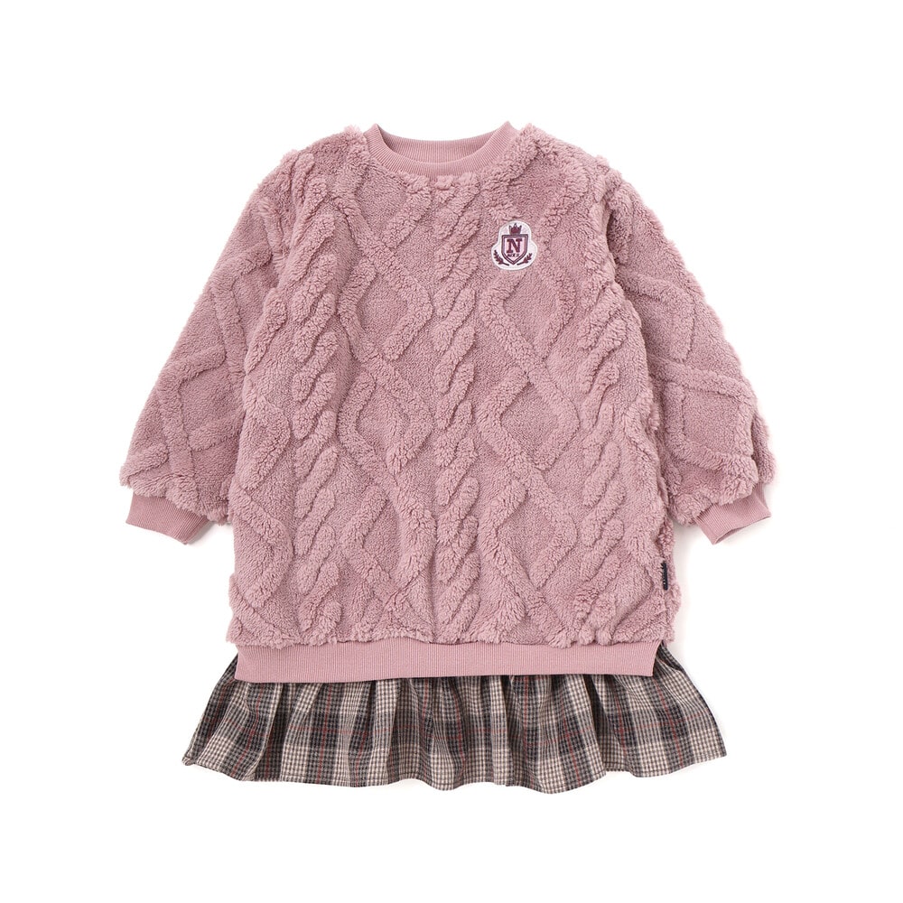 【お揃い】ケーブルボアxタータンチェックワンピース(80~130cm) オフホワイト 80cm