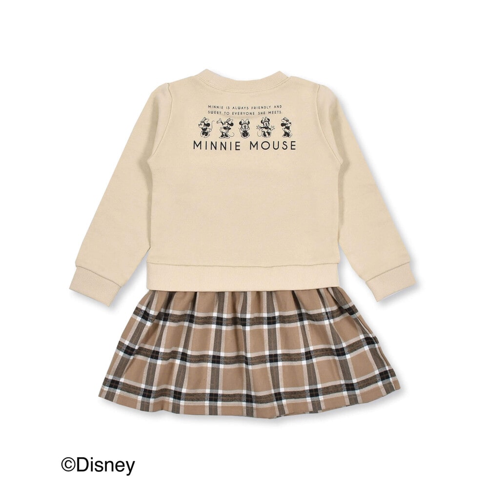 【 Disney 】 ミニーマウス チェック 柄 フェイク ワンピース (80~130cm) ベージュ 100cm