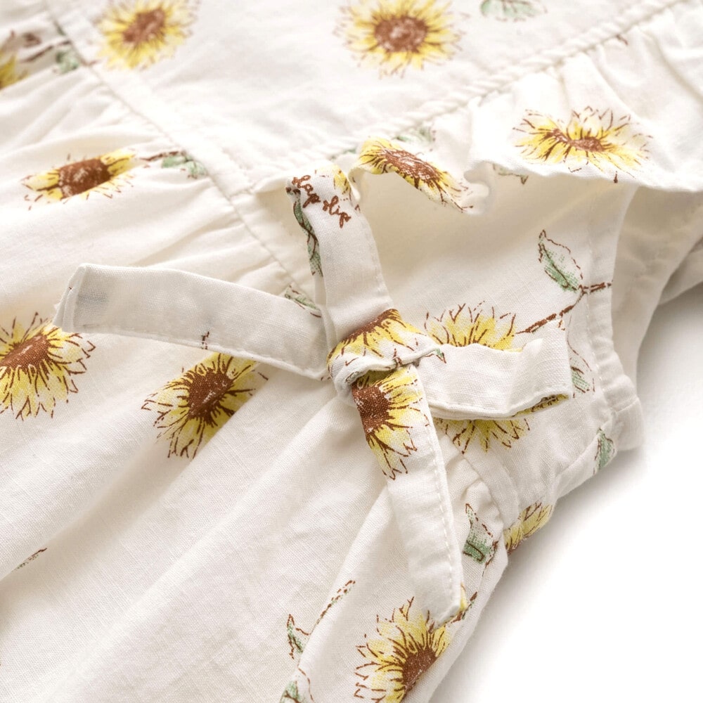 【 お揃い 】 ひまわり 総柄 デニム 布帛 ワンピース (80~130cm) ブルー系 90cm