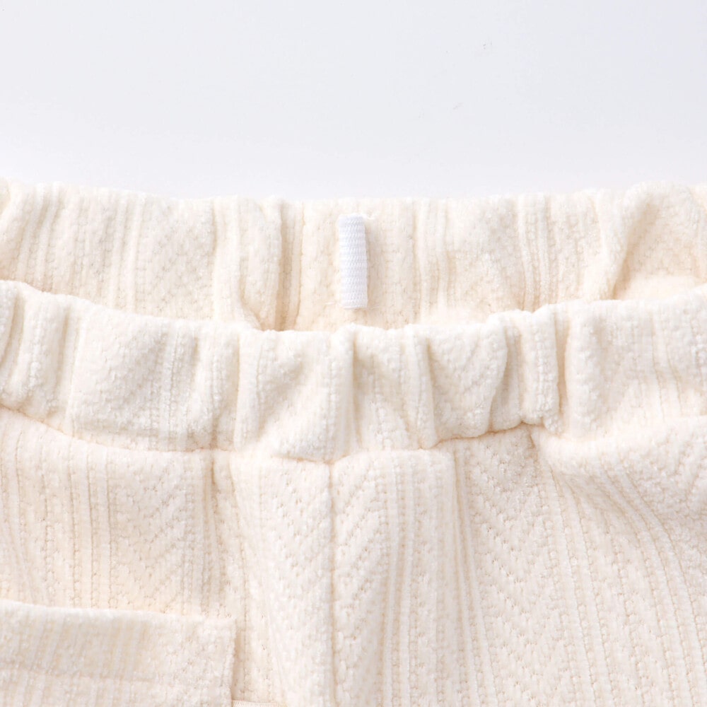 きらめくグリッタープリント切り替えトレーナー+ケーブル編みチェックショートパンツ2点セット(80~130cm) オフホワイト 80cm