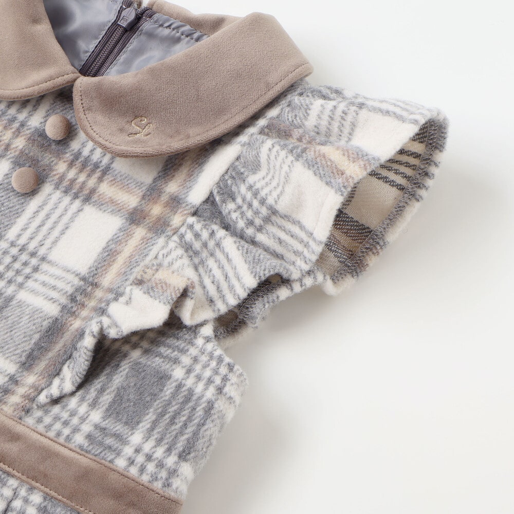 【お揃い】襟付きタックスカートチェックジャンパースカート(90~130cm) ボルドー×ネイビー系 90cm