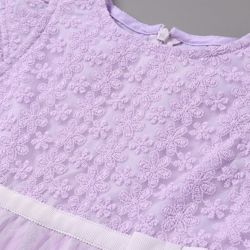 花レースフェミニンモチーフ刺しゅう裾スカラップジャンパースカート(110~130cm) パープル 110cm