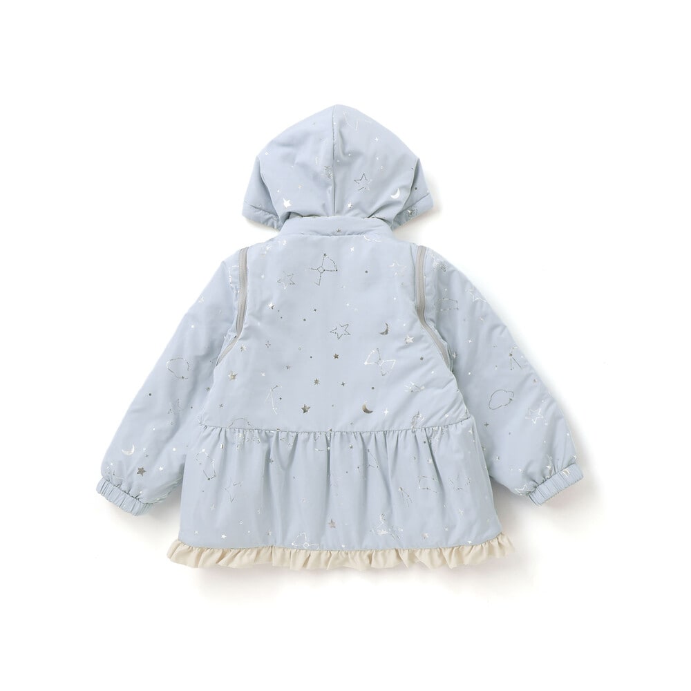 【お揃い】無地キラキラ箔プリント8WAYコート(80~130cm) ベージュ×ブルー系 80cm