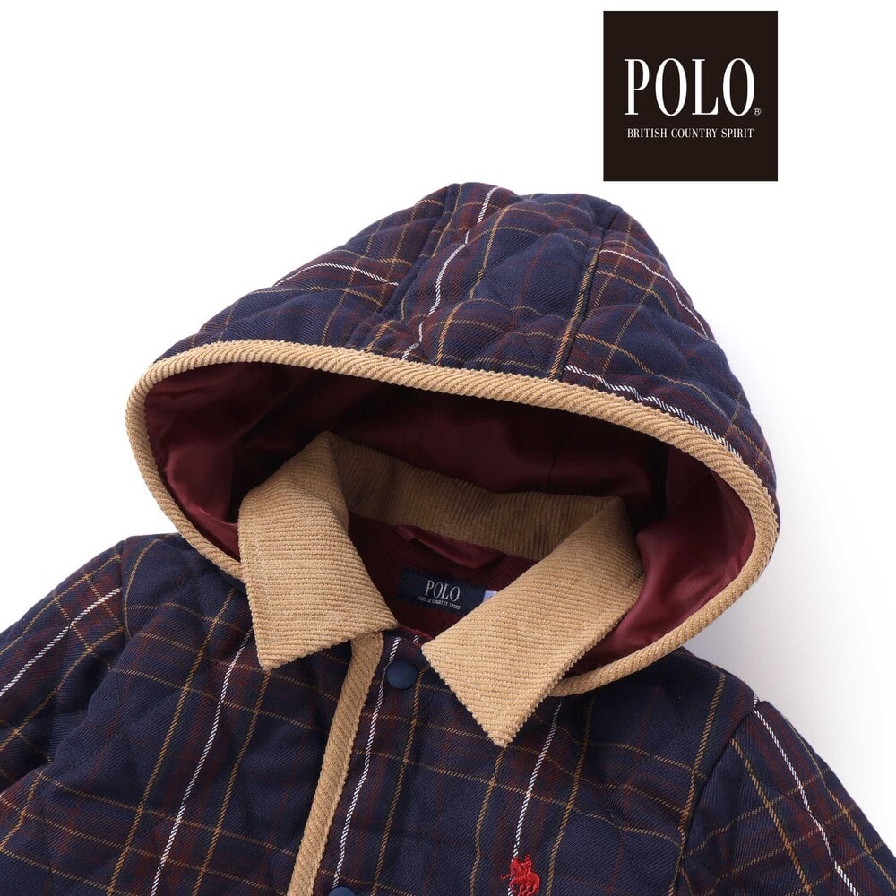 【POLO BCS(ポロ・ビーシーエス)×SLAP SLIP】フード付きキルトアウター(80~130cm) ネイビー系 80cm