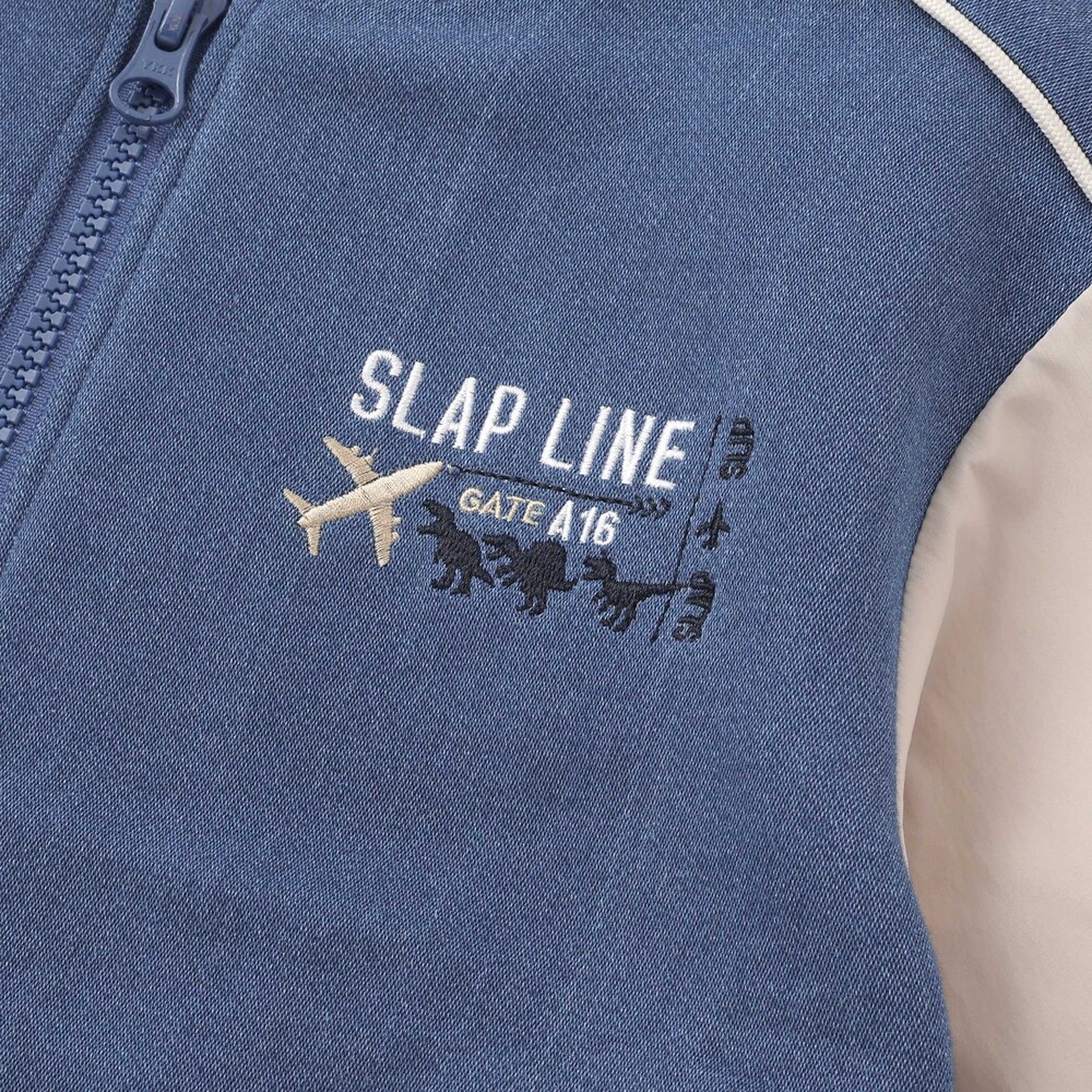 恐竜ロゴ刺しゅうデニム風ニットスタジャン(90~130cm) ブルー 90cm