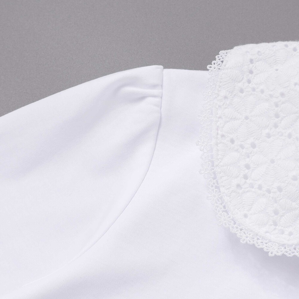 レース襟キラキラお花ボタンキャンディスリーブブラウス(110~130cm) ホワイト 110cm