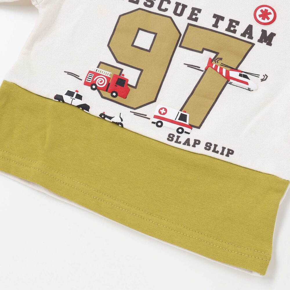 はたらくくるま発泡プリント星パッチナンバリングバイカラートレーナー(80~130cm) レッド×ネイビー 80cm