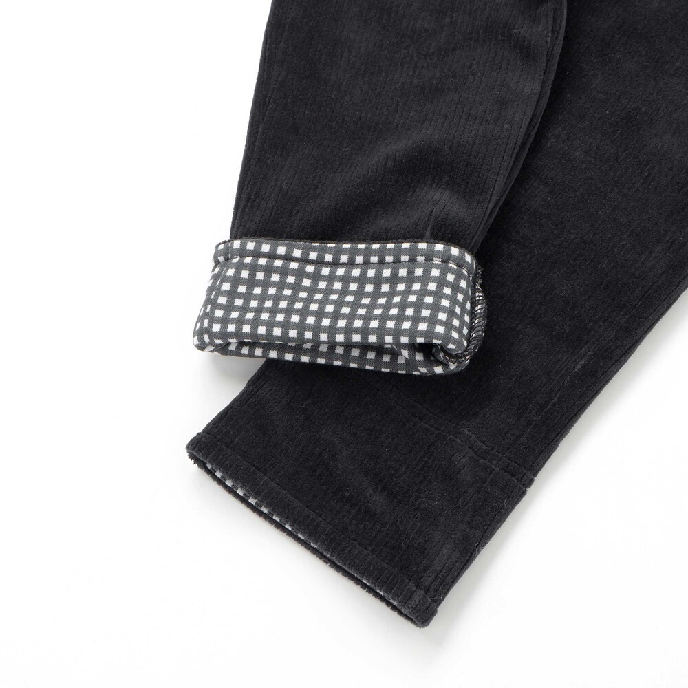 消防車恐竜おしりパッチ折り返し裾チェックロングパンツ(80~130cm) ブラック 80cm