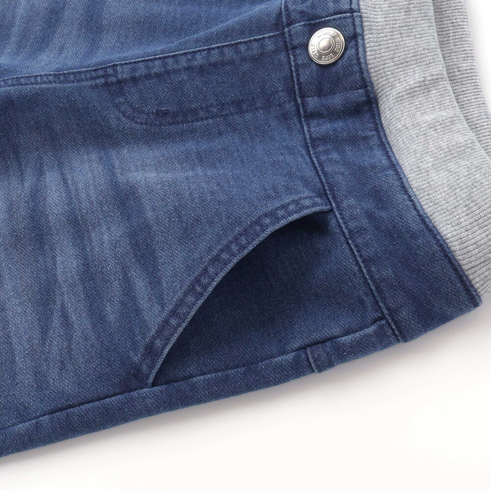 恐竜くるまキーチェーン刺しゅうデニムニットパンツ(80~130cm) ネイビー 80cm