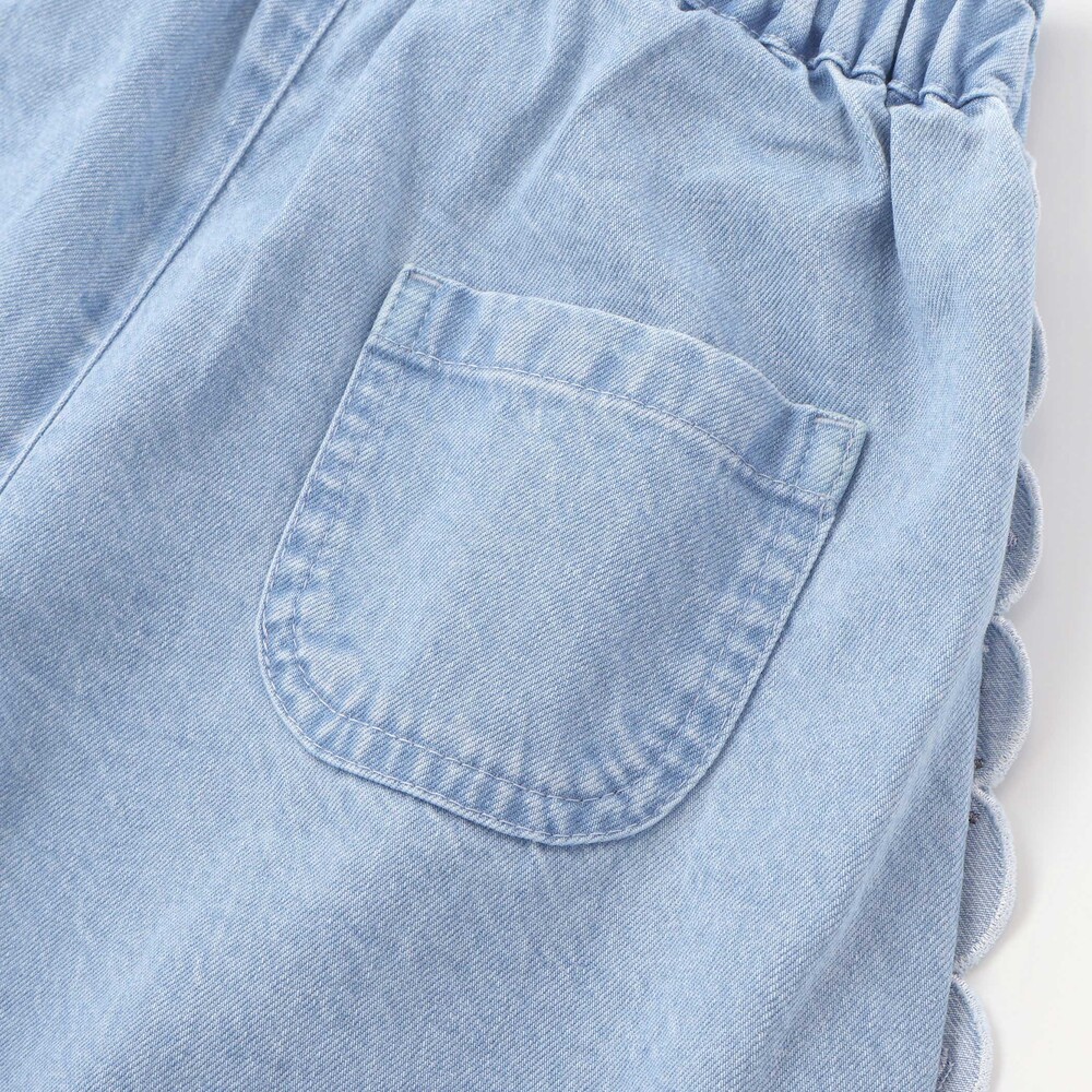 スカラップ7分丈デニム&ツイルパンツ(90~130cm) ブルー 90cm