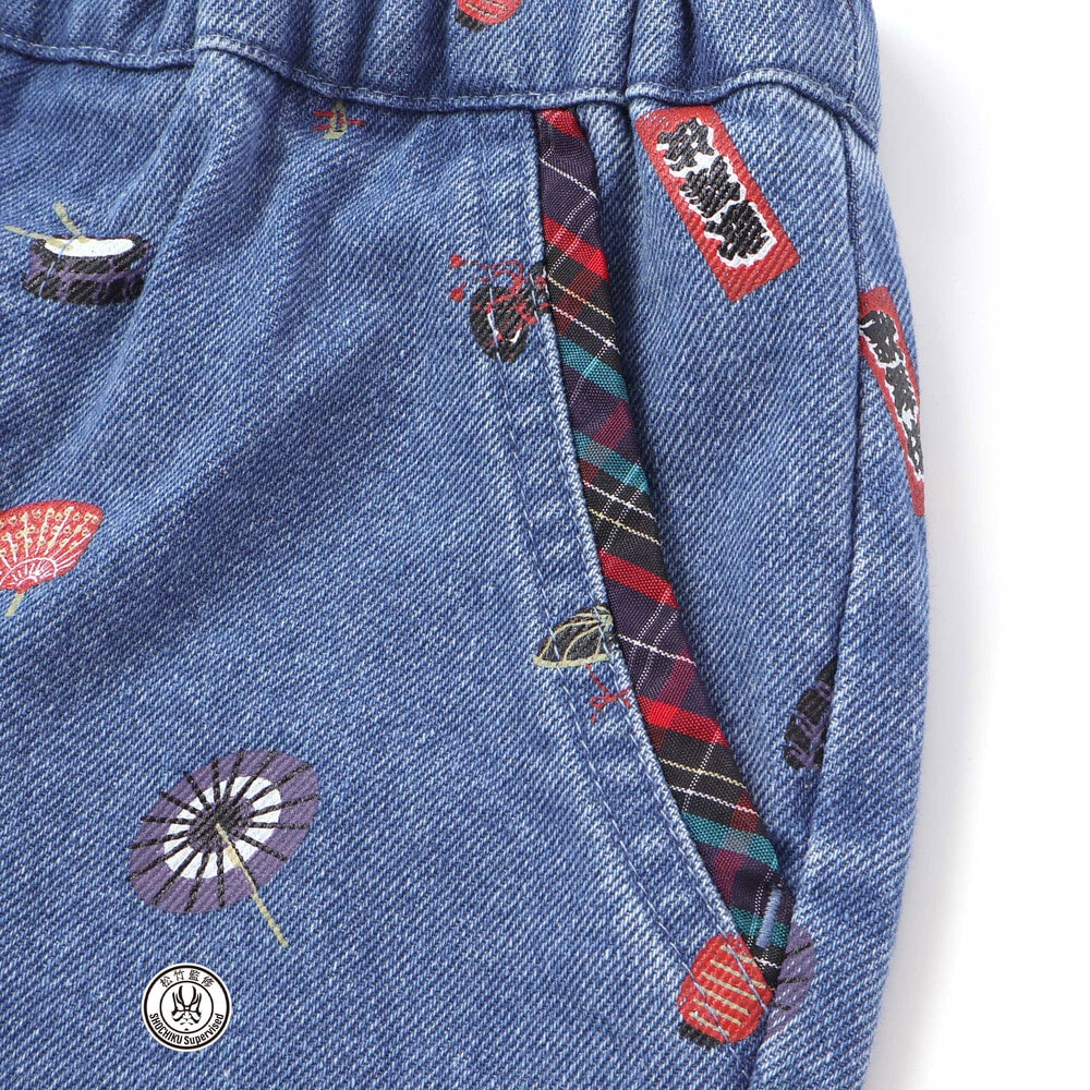 【歌舞伎コラボ】総柄7分丈デニムパンツ(80~130cm) ブルー系 80cm