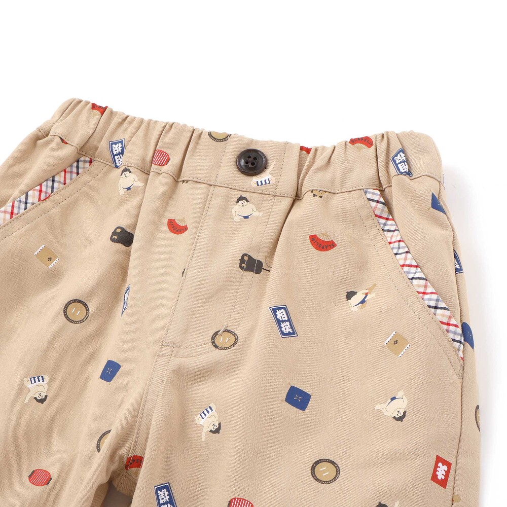 力士総柄7分丈ツイルパンツ(80~130cm) ベージュ系 80cm
