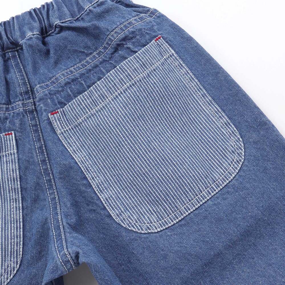 フルーツ昆虫パッチストライプ切り替え5.5分丈デニムパンツ(80~130cm) ブルー 80cm