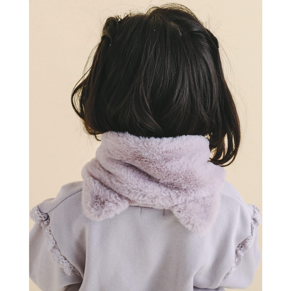 うさぎ くま ネコ アニマル ファー リボン マフラー オフホワイト ワンサイズ