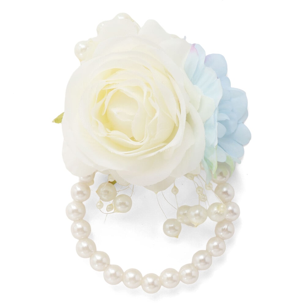 フラワーパール風ビーズコサージュ ブルー ワンサイズ