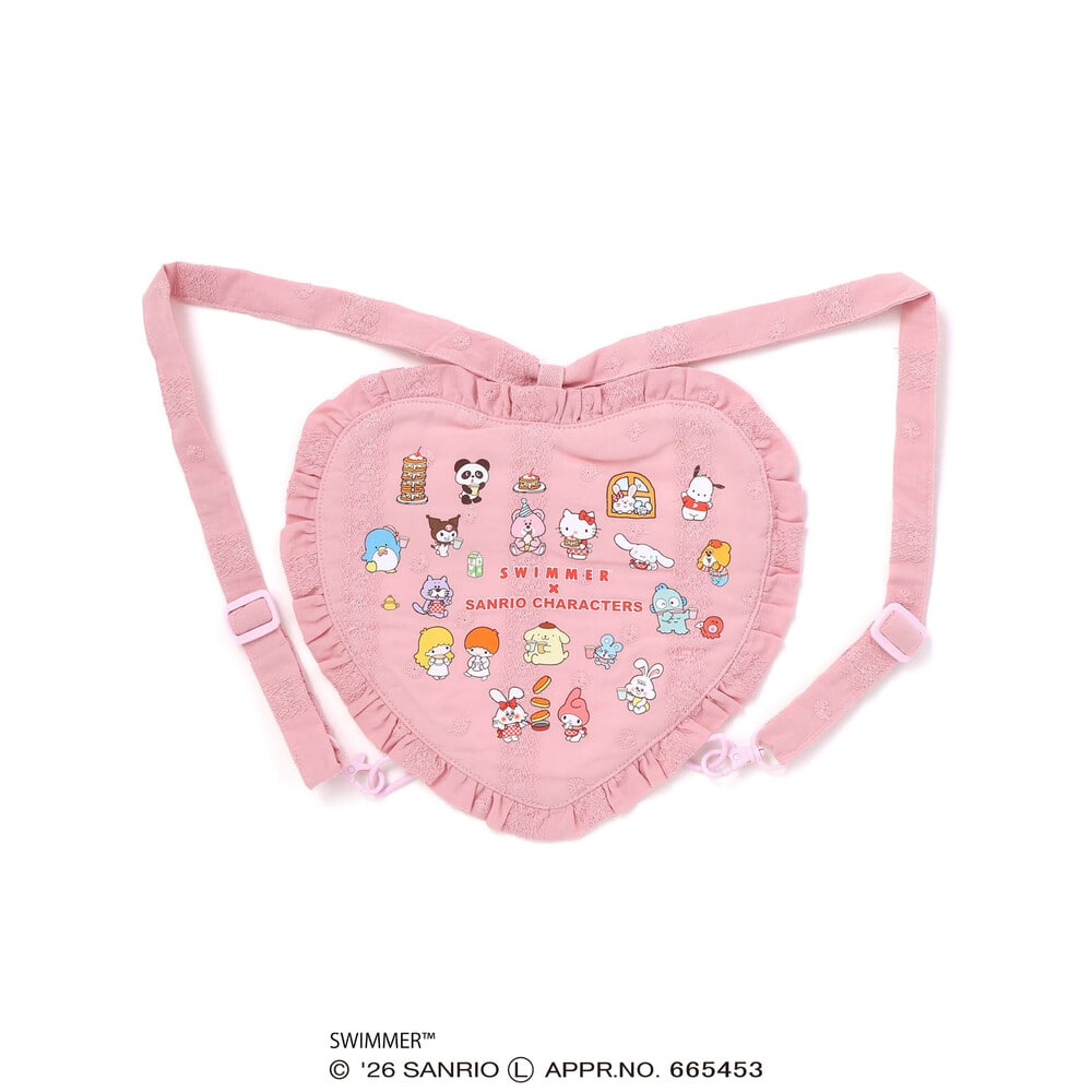 【SWIMMERxサンリオキャラクターズxSLAPSLIP】フリル付きハートリュック レッド系 ワンサイズ