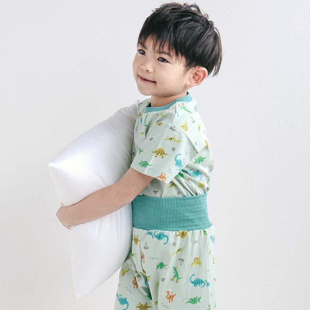 【スララク/腹巻き一体型/防汚加工】みんな快眠!半袖みんみんパジャマ上下セット(80~130cm) ホワイト×いちご×フリル 90cm