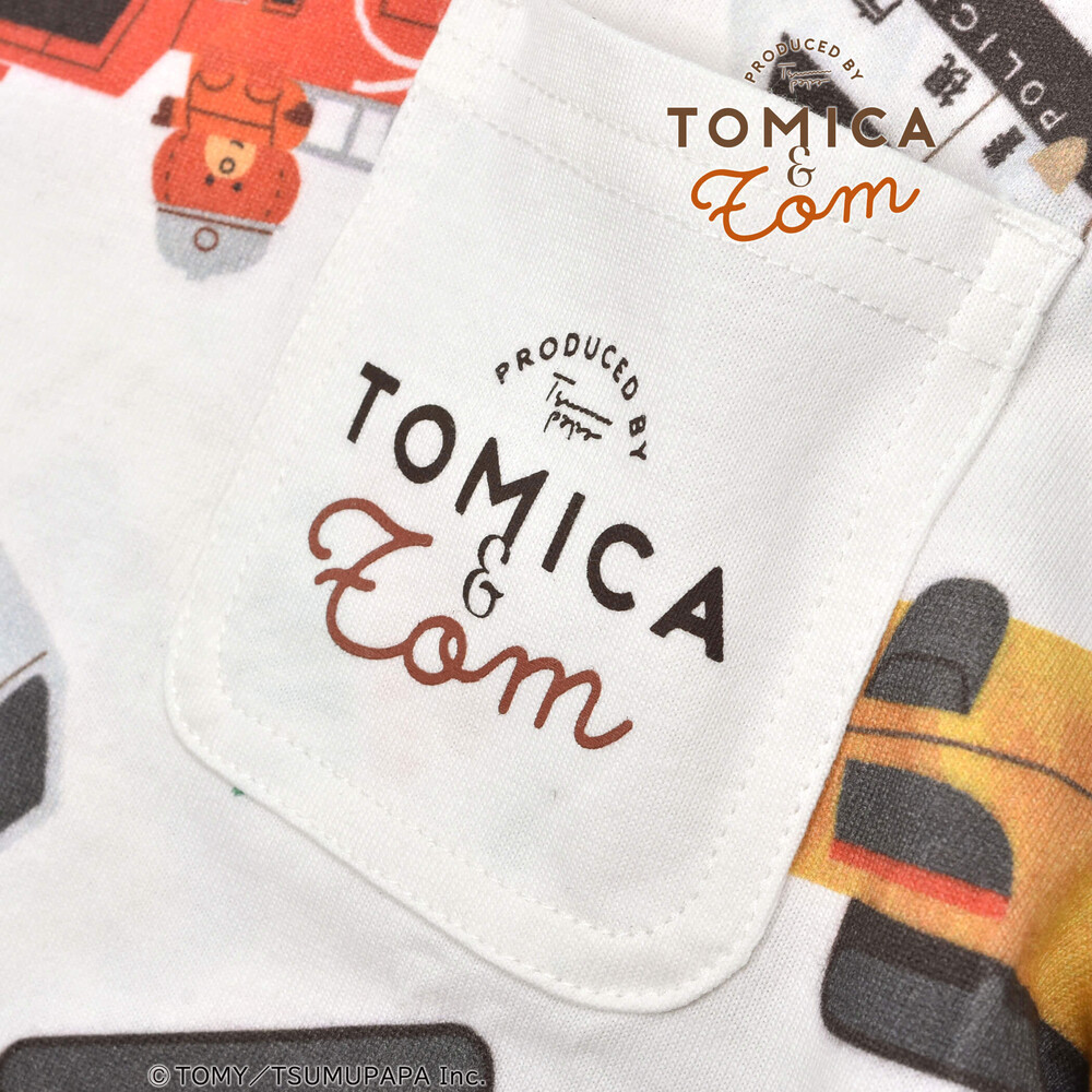 【トミカとトム×SLAPSLIPコラボアイテム】はたらくくるま総柄Tシャツ(80~120cm) オフホワイト系 80cm