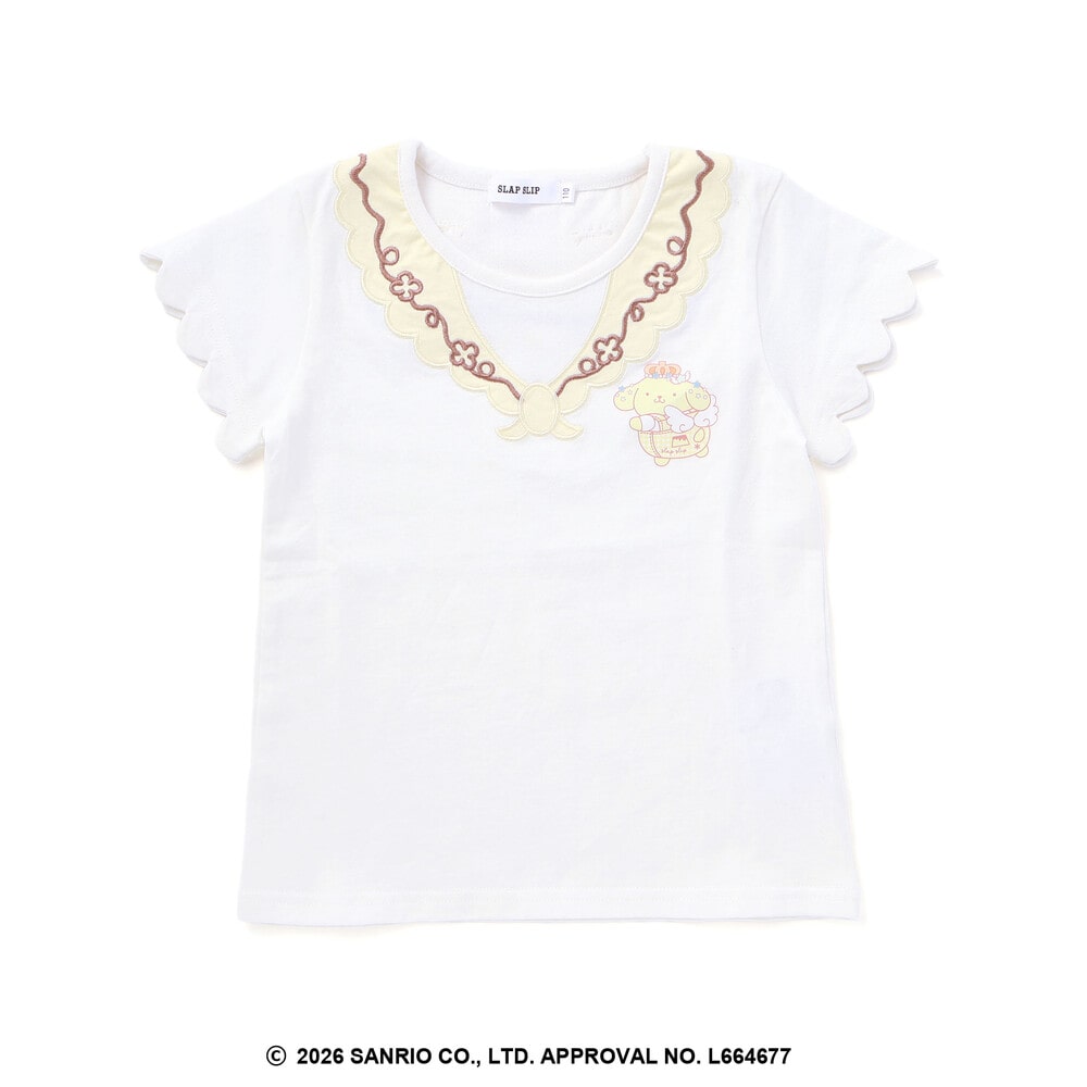 【シナモロール/ポムポムプリン×SLAPSLIP】袖スカラップ耳付きセーラー襟風Tシャツ(90~130cm) オフホワイト 90cm