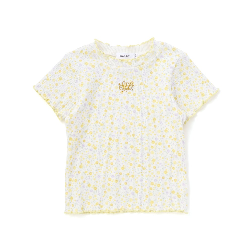 ボーダー&花柄テレコ半袖Tシャツ(80~130cm) パープル系 80cm